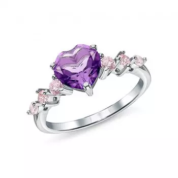 Серебряное кольцо с фианитами и аметистом