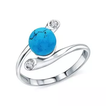 Серебряное кольцо с фианитами и бирюзой синтетической