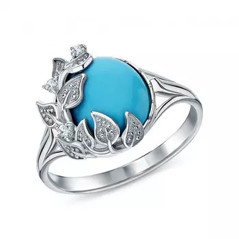 Серебряное кольцо с фианитами и бирюзой