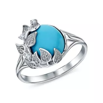 Серебряное кольцо с фианитами и бирюзой