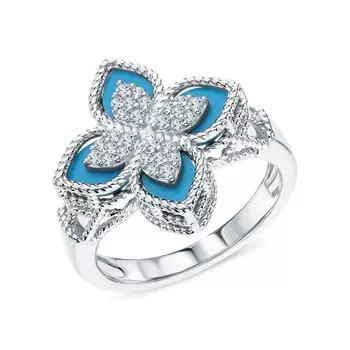 Серебряное кольцо с фианитами и бирюзой