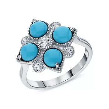 Серебряное кольцо с фианитами и бирюзой