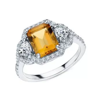 Серебряное кольцо с фианитами и цитринами природными