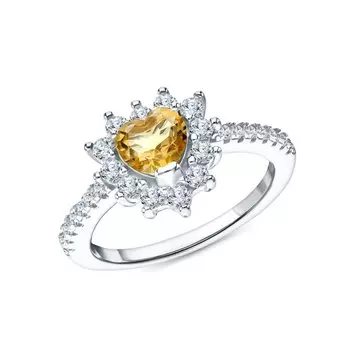 Серебряное кольцо с фианитами и цитринами природными