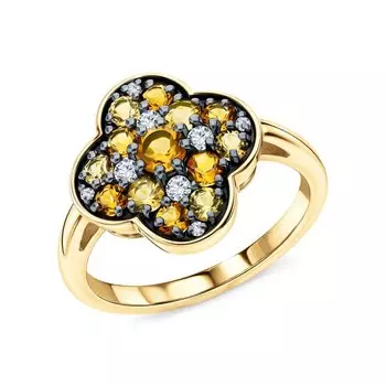 Серебряное кольцо с фианитами и цитринами природными