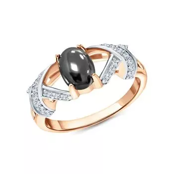 Серебряное кольцо с фианитами и гематитом