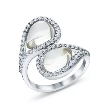 Серебряное кольцо с фианитами и горными хрусталями природными