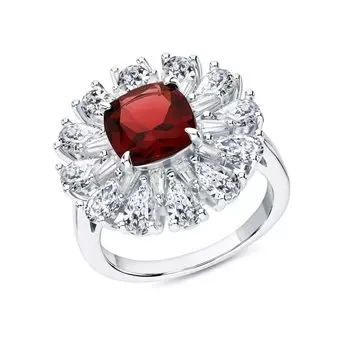 Серебряное кольцо с фианитами и гранатами природными