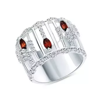 Серебряное кольцо с фианитами и гранатами природными