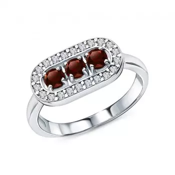 Серебряное кольцо с фианитами и гранатами природными