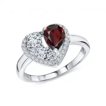 Серебряное кольцо с фианитами и гранатами природными