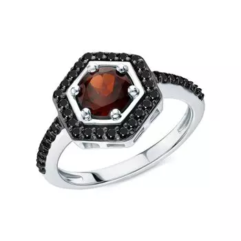 Серебряное кольцо с фианитами и гранатами природными