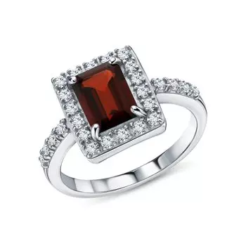 Серебряное кольцо с фианитами и гранатами природными