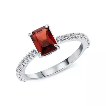 Серебряное кольцо с фианитами и гранатами природными