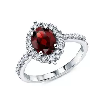 Серебряное кольцо с фианитами и гранатами природными