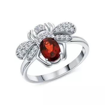 Серебряное кольцо с фианитами и гранатами природными