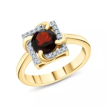 Серебряное кольцо с фианитами и гранатами природными