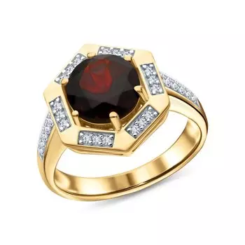 Серебряное кольцо с фианитами и гранатами природными