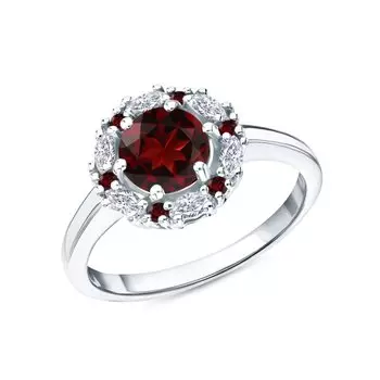 Серебряное кольцо с фианитами и гранатами природными