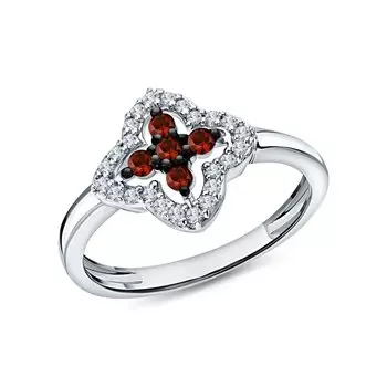 Серебряное кольцо с фианитами и гранатами природными