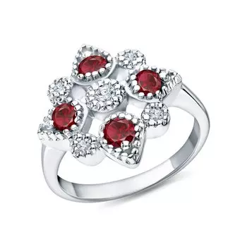 Серебряное кольцо с фианитами и гранатами природными