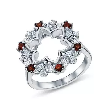 Серебряное кольцо с фианитами и гранатами природными