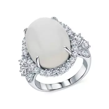 Серебряное кольцо с фианитами и халцедоном природным