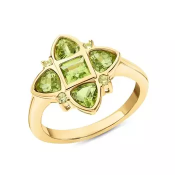 Серебряное кольцо с фианитами и хризолитами природными