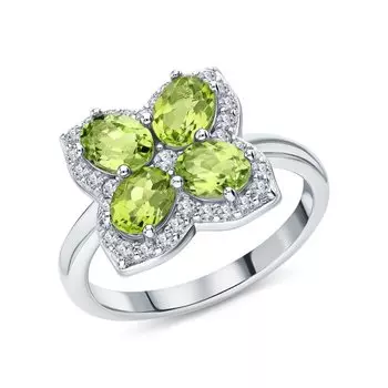 Серебряное кольцо с фианитами и хризолитами природными