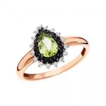 Серебряное кольцо с фианитами и хризолитами природными