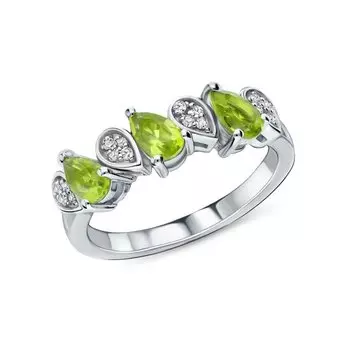 Серебряное кольцо с фианитами и хризолитами природными