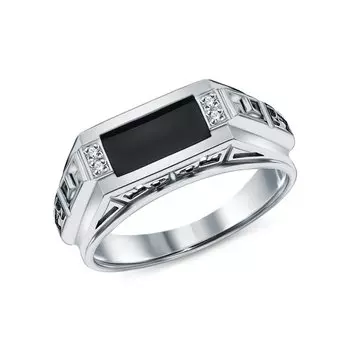 Серебряное кольцо с фианитами и имитацией оникса