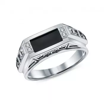 Серебряное кольцо с фианитами и имитацией оникса