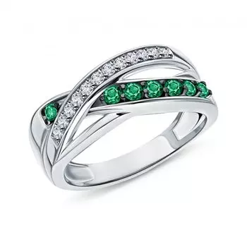 Серебряное кольцо с фианитами и изумрудами природными