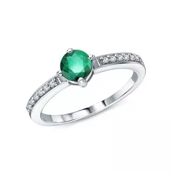 Серебряное кольцо с фианитами и изумрудами природными