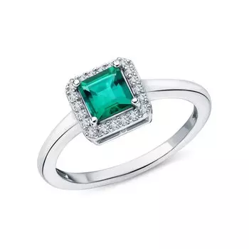 Серебряное кольцо с фианитами и изумрудами гидротермальными