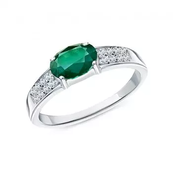 Серебряное кольцо с фианитами и изумрудами природными