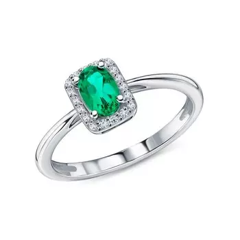 Серебряное кольцо с фианитами и изумрудами гидротермальными