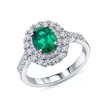 Серебряное кольцо с фианитами и изумрудами гидротермальными