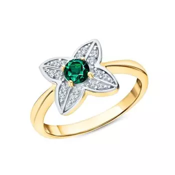 Серебряное кольцо с фианитами и изумрудами природными