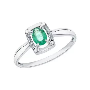 Серебряное кольцо с фианитами и изумрудами природными