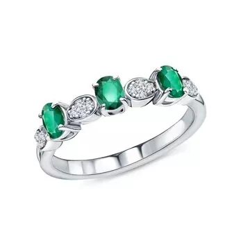 Серебряное кольцо с фианитами и изумрудами