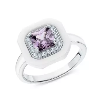 Серебряное кольцо с фианитами и керамикой