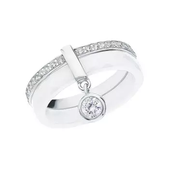 Серебряное кольцо с фианитами и керамикой
