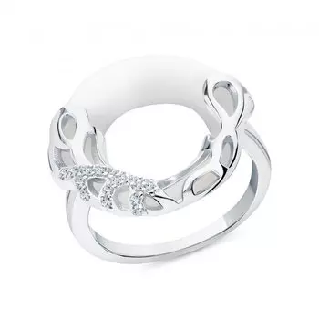 Серебряное кольцо с фианитами и керамикой