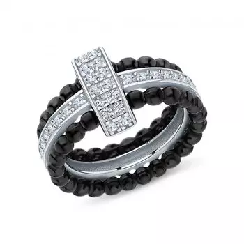 Серебряное кольцо с фианитами и керамикой