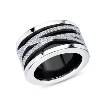 Серебряное кольцо с фианитами и керамикой