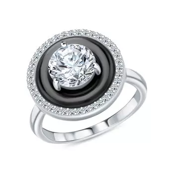 Серебряное кольцо с фианитами и керамикой