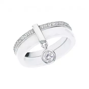 Серебряное кольцо с фианитами и керамикой