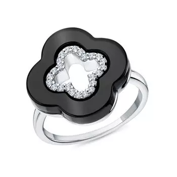 Серебряное кольцо с фианитами и керамикой